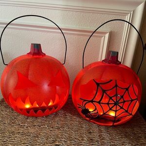 Holiday Home LED Fire Pumpkins Spider Web Design set of 2!